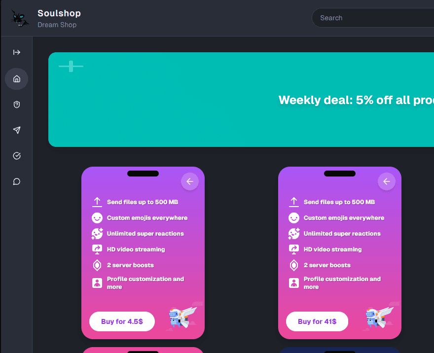 Full-stack developer portfolio project screenshot of Soulshop E-commerce application